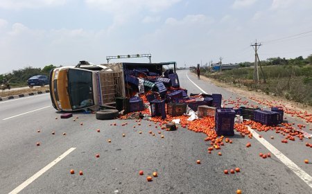 టైరు పగలడంతో టాటా ఏస్ వాన్ బోల్తాతప్పిన ప్రమాదం