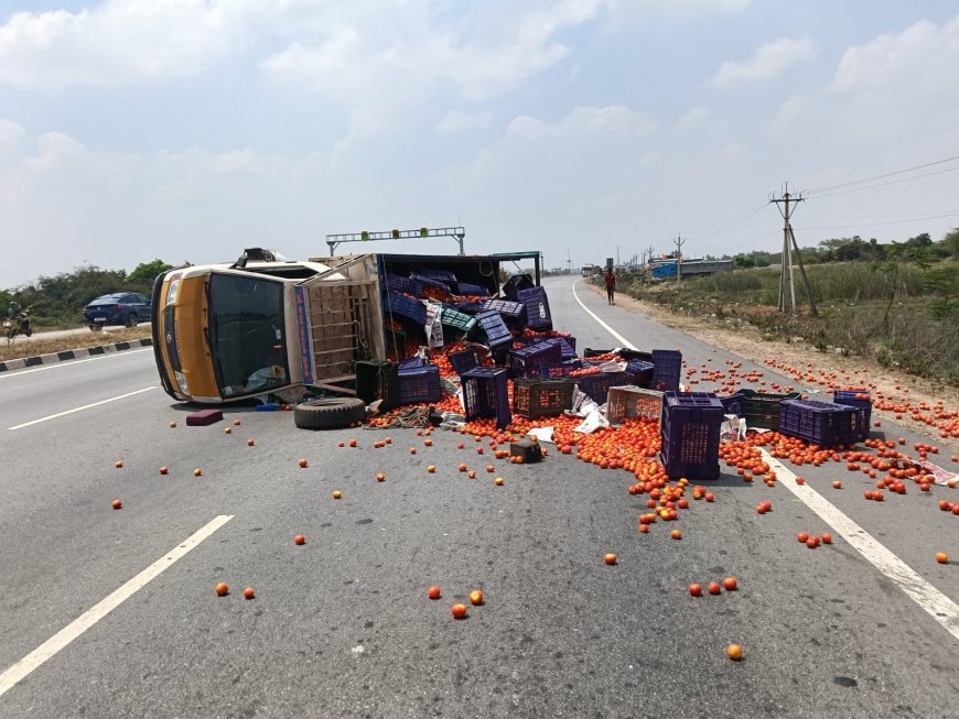 టైరు పగలడంతో టాటా ఏస్ వాన్ బోల్తాతప్పిన ప్రమాదం